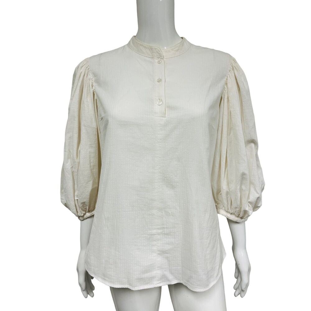 SEE BY CHLOE White Cotton 3/4 Puff Sleeve Shirt Top Blouse Size 40 US 8